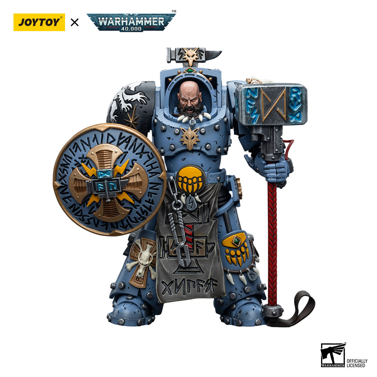 JOYTOY 1/18 Action Figure Warhammer 40.000 - Space Wolves Arjac Rockfist - 12,6 Cm, Kit Collezionabile In PVC E ABS, Licenza Originale