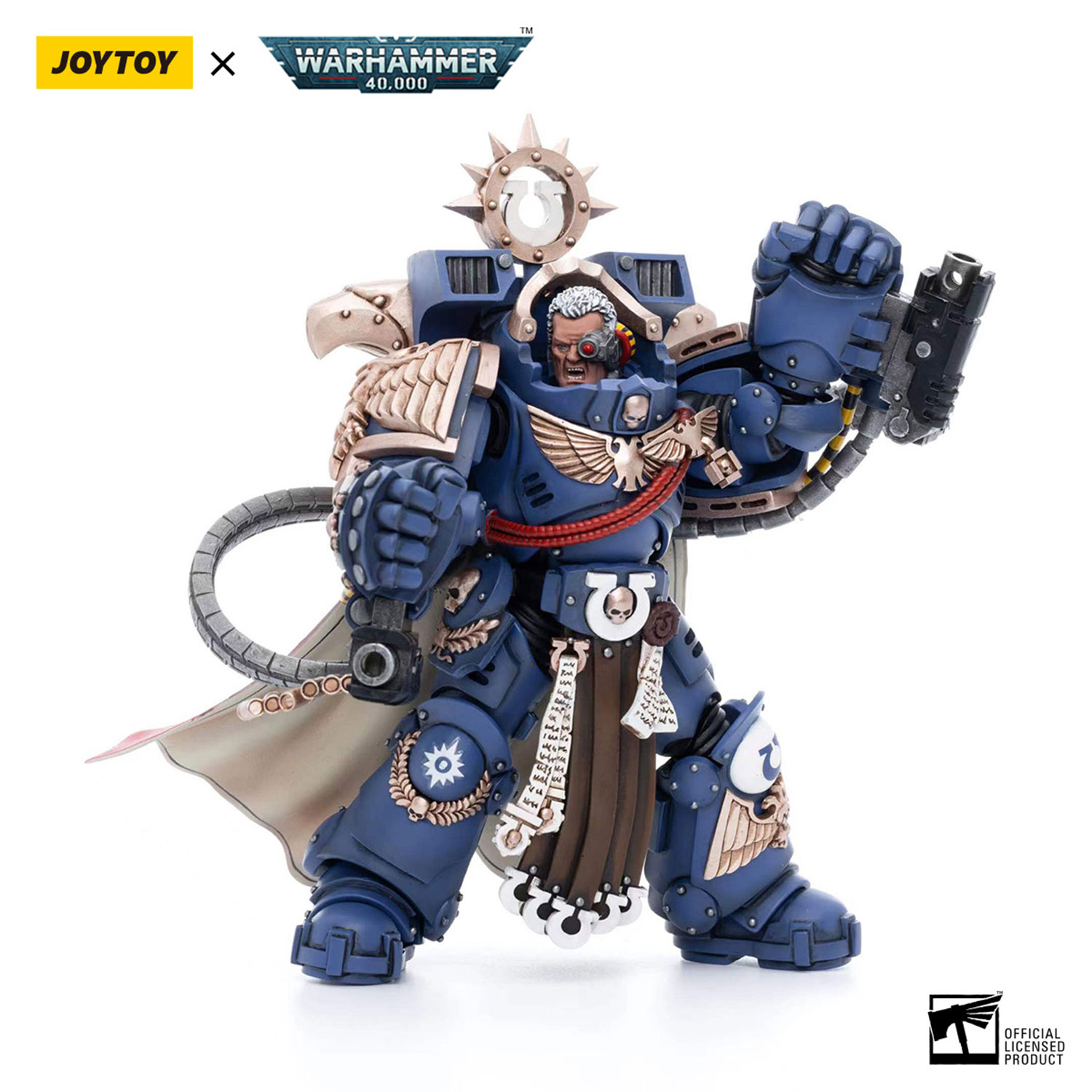 JOYTOY Warhammer 40k Space Marine 2: Ultramarines Marneus Calgar, Chapter Master MKX Gravis Armour et Gantelets d'Ultramar 1/18 Figurine à